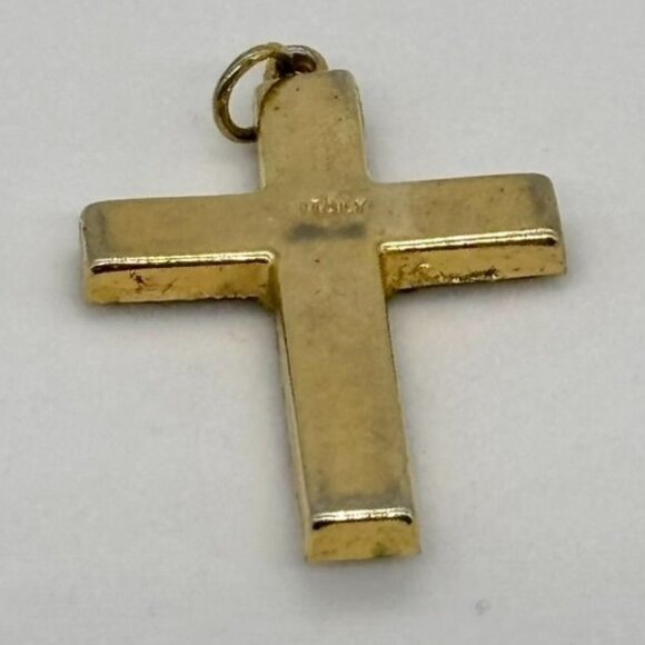 Vintage Italian Micro Mosaic Cross Gold-Tone Metal Red W/Blue White Green Marked - Picture 12 of 12